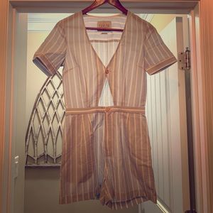 Revolve Blue and White Striped Romper